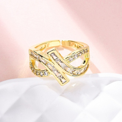 Brass Micro Pave Cubic Zirconia Cuff Rings for Women RJEW-U053-03G-1