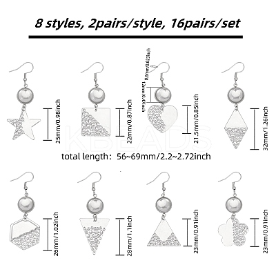 16 Pairs 8 Styles Blank Glass Dome Dangle Earrings EJEW-AB00007-1