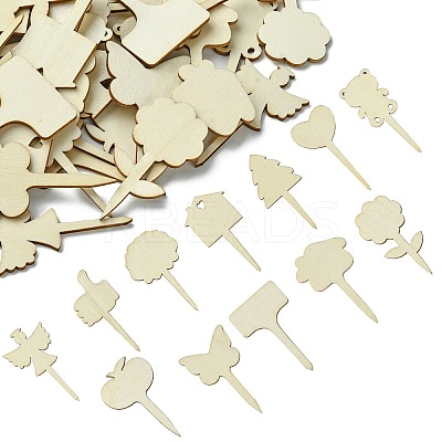 60Pcs 12 Styles Wood Pieces WOOD-CJ0002-05-1