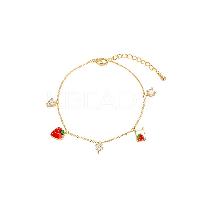 Brass Micro Pave Cubic Zirconia Strawberry Charm Bracelets for Women WH-WG7C0FD-01-1