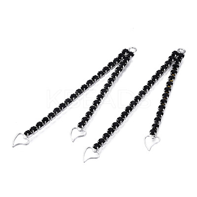 Rack Plated Brass Pave Jet Rhinestone Chain with Heart Big Pendants KK-N216-419-02P-1