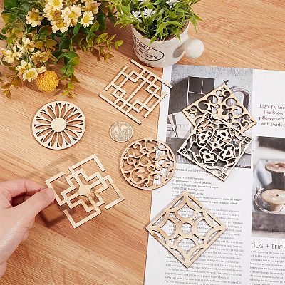 14Pcs 7 Style Laser Cut Wooden Wall Sculpture WOOD-GF0001-76-1