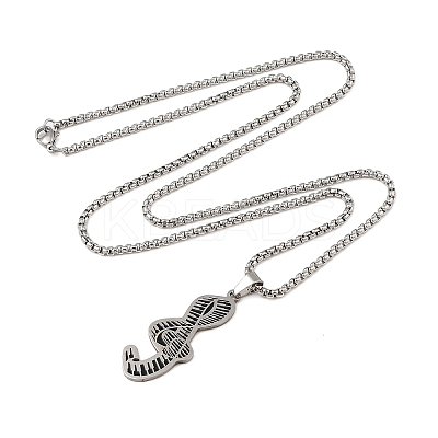201 Stainless Steel Enamel Musical Note Pendant Box Chain Necklaces NJEW-M076-01P-01-1