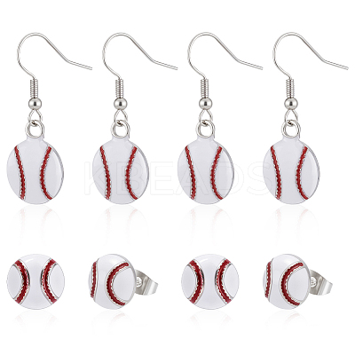 6 Pairs 2 Styles Alloy Baseball Stud Earring & Dangle Earring Sets EJEW-ME0001-18-1