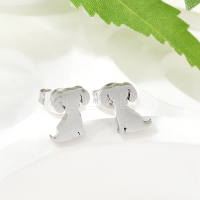 Tarnish Resistant 304 Stainless Steel Puppy Stud Earrings X-EJEW-F227-05P-1