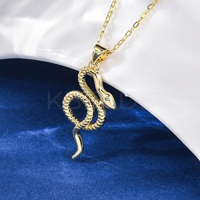 Brass Snake Pendant Cable Chain Necklaces for Women NJEW-S438-01A-G-1