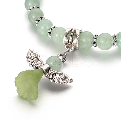 Trendy Natural Green Aventurine Beaded Acrylic Charm Bracelets X-BJEW-JB01792-04-1