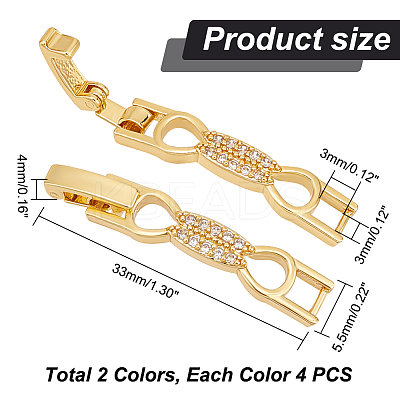 8Pcs 2 Colors Bowknot Rack Plating Brass Micro Pave Clear Cubic Zirconia Watch Band Clasps ZIRC-PH0001-32-1
