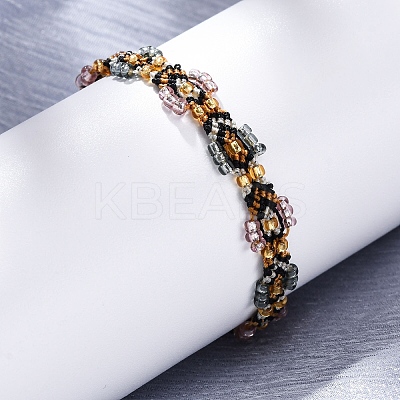 Flower Glass Seed Beaded Braided Bead Bracelets for Women Frineds BJEW-F493-10D-1