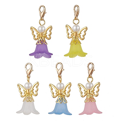 5Pcs 5 Colors Glass Pearl Beads & Acrylic Pendant Decorations HJEW-JM03223-01-1