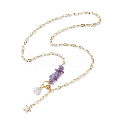 Natural Amethyst Chip Beads Necklaces NJEW-JN04943-1