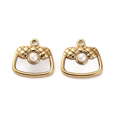 304 Stainless Steel Pave Shell Bag Charms STAS-L022-073G-1