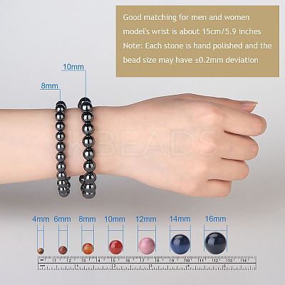 Non-magnetic Synthetic Hematite Round Beads Stretch Bracelets BJEW-PH0001-8mm-22-1