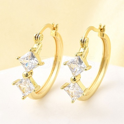Rhombus Brass Micro Pave Clear Cubic Zirconia Hoop Earrings EJEW-Z121-07G-1