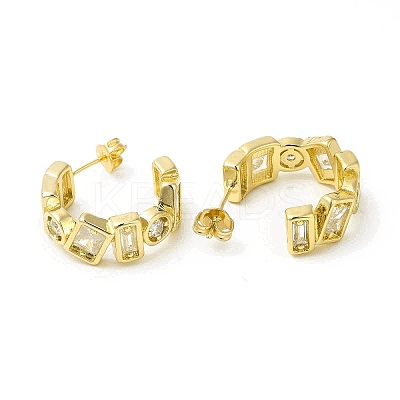 Clear Cubic Zirconia Round Stud Earrings EJEW-H092-07G-1