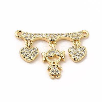 Rack Plating Brass Micro Pave Clear Cubic Zirconia Heart Connector Charms KK-G456-01G-02-1