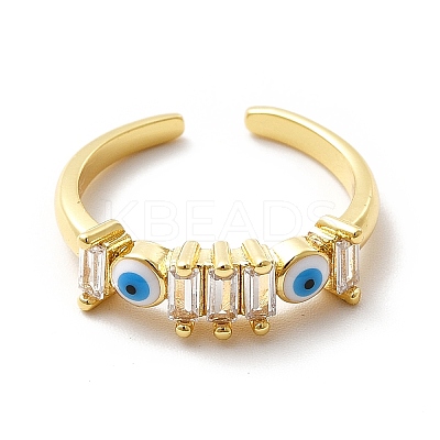 Enamel Evil Eye & Cubic Zirconia Open Cuff Ring KK-H439-40A-G-1