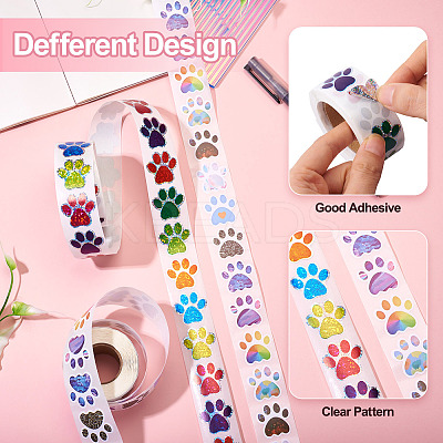 2 Rolls 2 Colors Dog Paw Print Paper Stickers DIY-TA0011-56-1