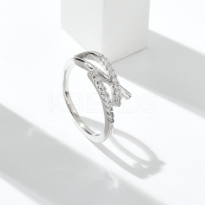 Letter X Shaped Clear Cubic Zirconia Cuff Rings RJEW-G337-09P-1