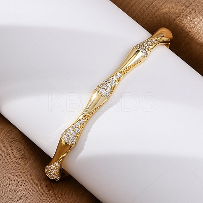 Brass Micro Pave Clear Cubic Zirconia Hinged Bangles for Women BJEW-U025-03G-1