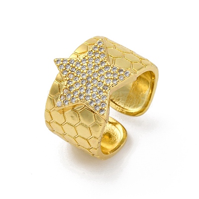 Brass Micro Pave Clear Cubic Zirconia Cuff Rings for Women RJEW-H248-08G-01-1