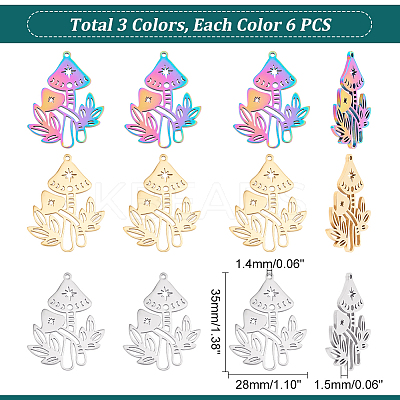 18Pcs 3 Colors 304 Stainless Steel Pendant STAS-DC0012-35-1
