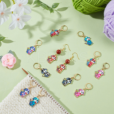 12Pcs 6 Styles Dog Alloy Enamel Pendant Locking Stitch Markers HJEW-NB00265-1