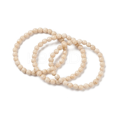 Natural Fossil Bead Stretch Bracelets BJEW-K212-A-015-1