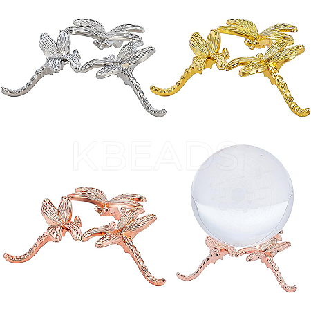 BENECREAT 3Pcs 3 Colors Dragonfly Crystal Ball Display Stand Alloy Metal Base ODIS-BC0001-10-1