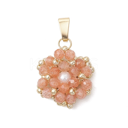Natural Sunstone Faceted Round Cluster Flower Pendants PALLOY-MZ01197-02-1