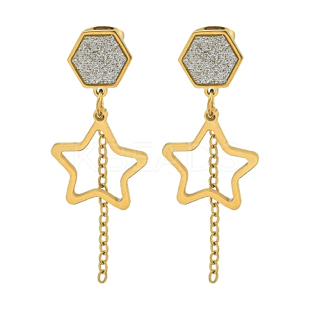 Ion Plating(IP) 304 Stainless Steel Star Dangle Stud Earrings EJEW-G400-42G-02-1
