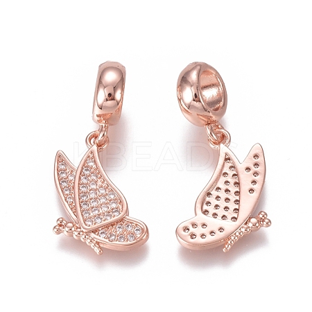 Brass Micro Pave Clear Cubic Zirconia European Dangle Charms ZIRC-I036-23RG-1