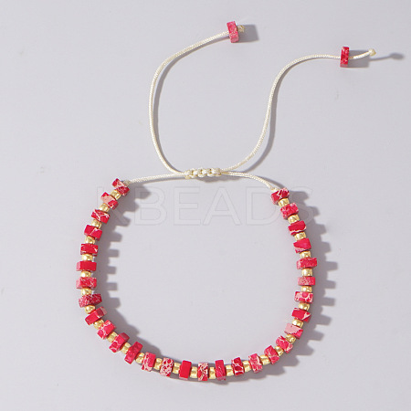 Adjustable Retro Boho Vintage Square Dyed Natural Imperial Jasper Braided Bead Bracelets for Women Men RP7679-6-1