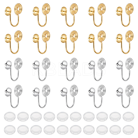 20Pcs 2 Colors Brass Clip-on Earring Converters Findings KK-BC0014-96A-1