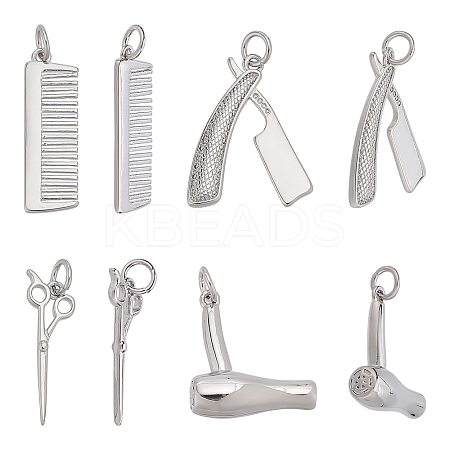 8Pcs 4 Styles Haircut Theme Brass Pendants KK-ME0001-46-1