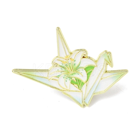 Paper Crane & Lily Flower Alloy Enamel Pin Backs for Clothes for Women LS-JEWB-F043-02B-1