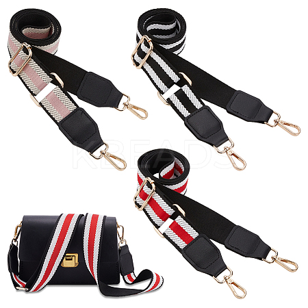 3Pcs 3 Colors Adjustable Stripe Pattern Polyester Webbing Bag Straps FIND-WR0009-50B-1