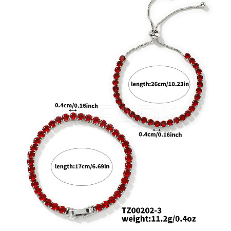 2Pcs 2 Style Cubic Zirconia Chain Bracelet Set SK7493-3-1