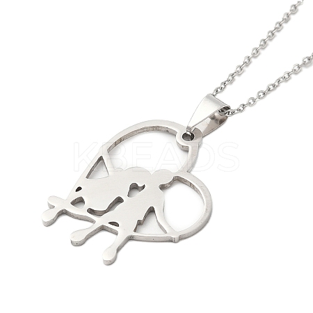 Non-Tarnish 201 Stainless Steel Cable Chain Heart with Couple Pendant Necklaces for Women LS-NJEW-U005-01P-1