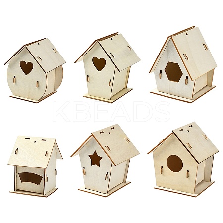 6 Sets 6 Styles DIY Bird's Nest Box WOOD-CJC0019-30-1