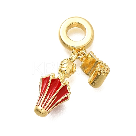 Brass Enamel Badminton European Dangle Charms KK-C087-11G-02-1