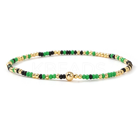 Bohemian Glass Seed Bead & Brass Beads Stretch Bracelets for Women DR1565-12-1