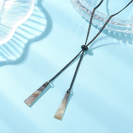 Natural Black Lip Shell Trapezoid Pendant 304 Stainless Steel Curb Chain Lariat Necklaces NJEW-JN05911-1