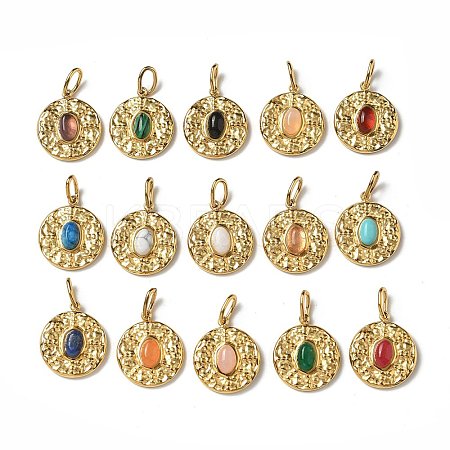 Ion Plating(IP) 304 Stainless Steel with Natural & Synthetic Gemstone Pendants STAS-G351-28G-1