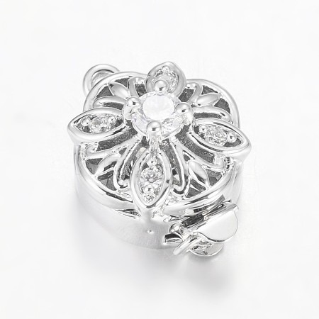 Hollow Flower Rack Plating Brass Micro Pave Cubic Zirconia Box Clasps KK-L141-14P-NR-1