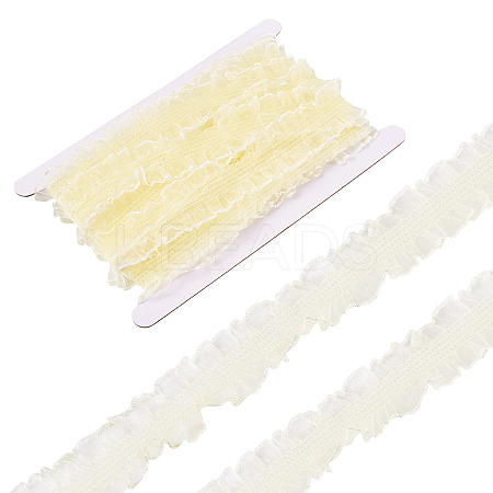 10 Yards Polyester Pleated Elastic Lace Trim SRIB-TA0001-23C-1