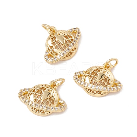 Brass Micro Pave Clear Cubic Zirconia Charms X-KK-G415-33G-1