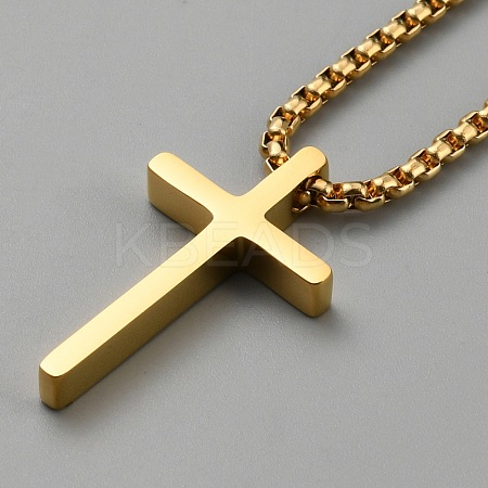 Stainless Steel Cross Pendant Necklace with Box Chains NJEW-WH0016-48G-1