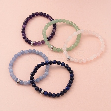 Round Natural Gemstone Beaded Stretch Bracelets BJEW-JB02147-1
