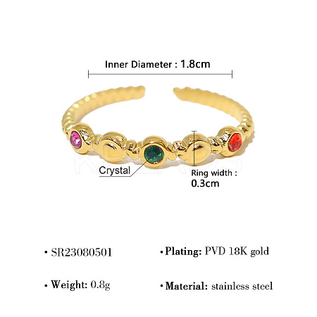 304 Stainless Steel Rhinestone Cuff Open Rings for Women WG1EF99-02-1